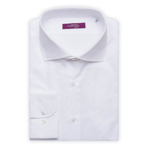 SARTORIA PARTENOPEA Solid White Cotton Poplin Standard Cuff Dress Shirt NEW