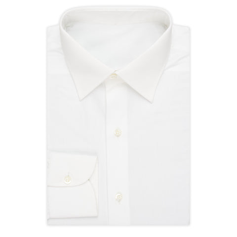 BESPOKE ATHENS Handmade Solid White Poplin Cotton Dress Shirt NEW