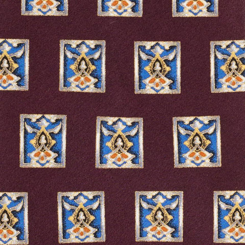 BRIONI Handmade Purple Medallion Silk Tie Pocket Square Set NEW