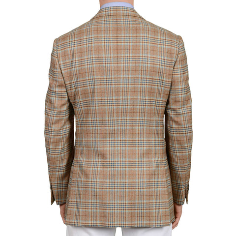 D'AVENZA Roma Handmade Brown Plaid Wool Flannel Jacket Sport Coat 50 NEW US 40