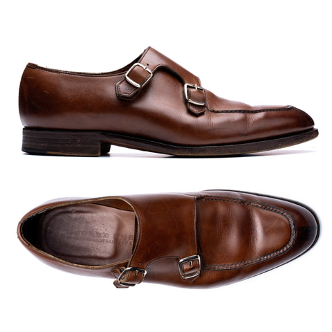 EDWARD GREEN "Fulham" Last 82 Brown Norwegian Double Monk Shoes 6.5 US 7-7.5