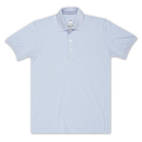 FEDELI Solid Light Blue Organic Cotton Jersey Short Sleeve Polo Shirt 48 NEW US