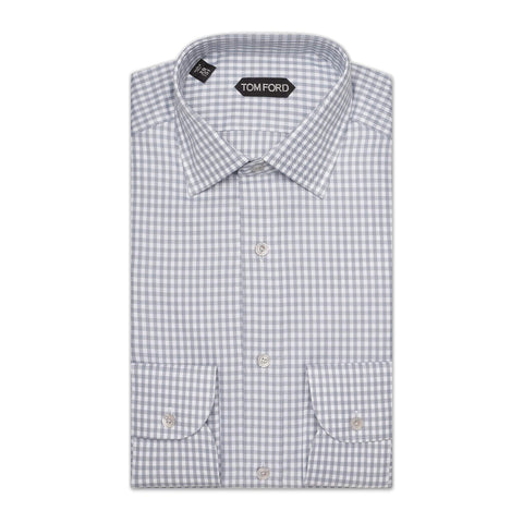TOM FORD Light Gray Gingham Check Cotton Dress Shirt EU 39 NEW US 15.5 Slim Fit