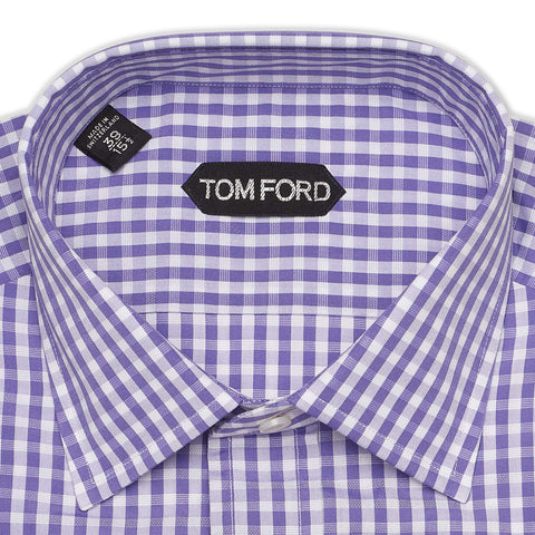 TOM FORD Purple Checkered Cotton Dress Shirt EU 39 NEW US 15.5 Slim Fit