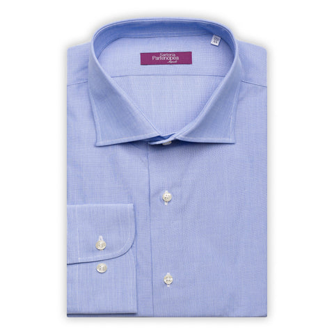 SARTORIA PARTENOPEA Solid Blue Cotton End on End Standard Cuff Dress Shirt NEW