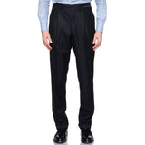 CESARE ATTOLINI Black Striped Wool Super 120's Cashmere Flannel Suit 52 NEW 42