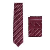 BRIONI Handmade Burgundy Diagonal Striped Silk Tie Pocket Square Set NEW