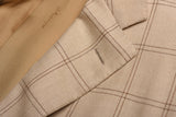 D'AVENZA Beige Herringbone Plaid Camelhair Linen Silk Blazer Jacket 52 NEW US 42