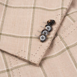 CESARE ATTOLINI Napoli Tan Windowpane Wool Silk Linen Blazer Jacket 50 NEW US 40