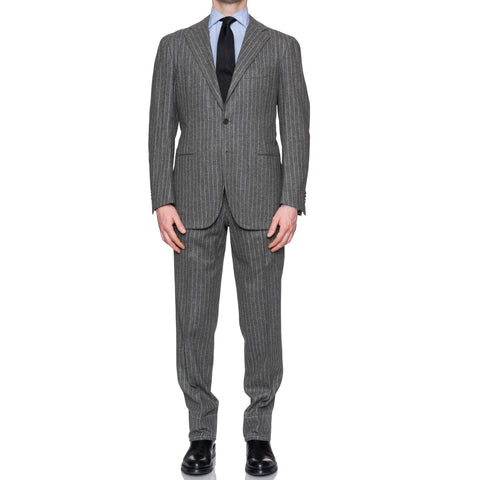 CESARE ATTOLINI Gray Striped Lambswool Cashmere Flannel Soft Suit 52 NEW US 42