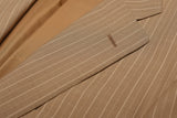 D'AVENZA Roma Handmade Tan Striped Wool Super 130's Suit EU 50 NEW US 40