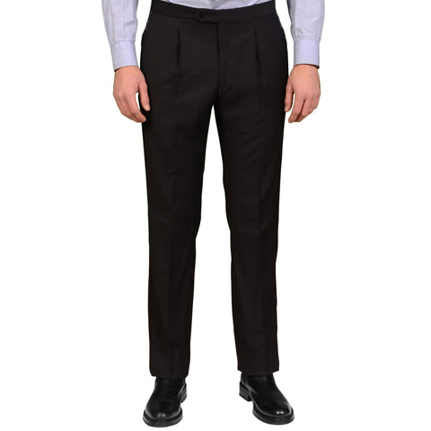 ADRIANO FRACASSI Black Wool Single Pleated Dress Pants 34 NEW 50 Classic Fit