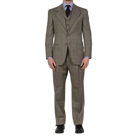 AVI ROSSINI Handmade Gray Plaid Wool 3 Piece Suit EU 50 NEW US 40