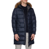 COLMAR Blue Down-Feather Fur Trimmed Hooded Parka Jacket Coat NEW