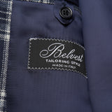 BELVEST Navy Blue Plaid Cashmere Silk Suede Elbow Patch Jacket EU 52 NEW US 42