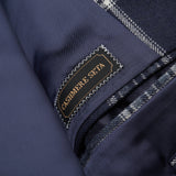 BELVEST Navy Blue Plaid Cashmere Silk Suede Elbow Patch Jacket EU 52 NEW US 42