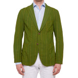BOGLIOLI Galleria Lime Green Striped Wool-Silk-Linen Unconstructed Jacket 50 NEW