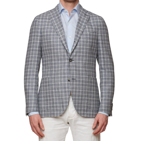 BOGLIOLI Milano "K. Jacket" Blue Plaid Silk-Linen-Wool Unlined Jacket 48 NEW US