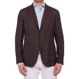 BOGLIOLI "K. Jacket" Blue Herringbone Solaro Linen-Wool Unlined Jacket 50 NEW 40