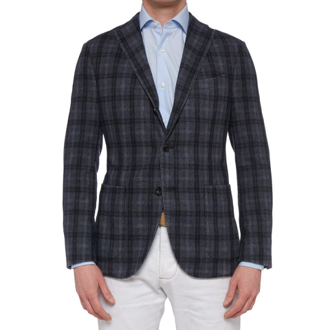BOGLIOLI "K. Jacket" Dark Gray Plaid Cashmere-Wool-Cotton Unlined Jacket 50 NEW