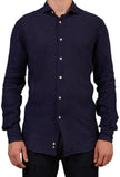 BRIAN&BARRY Milano Solid Navy Blue Pure Linen Summer Shirt US L EU 52 - SARTORIALE - 1