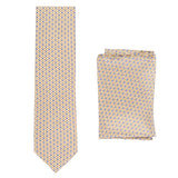 BRIONI Handmade Beige Micro-Design Foulard Silk Tie Pocket Square Set NEW