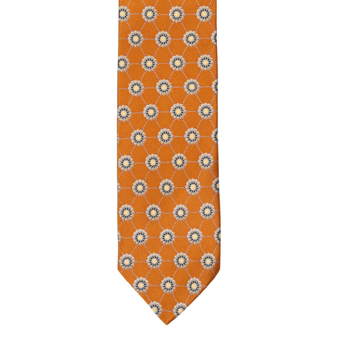 BRIONI Handmade Burnt Orange Floral Medallion Silk Tie NEW