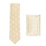 BRIONI Handmade Cream Micro-design Silk Tie Pocket Square Set NEW