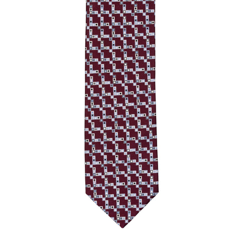 BRIONI Handmade Burgundy Geometric Micro-design Silk Tie NEW
