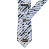 BRIONI Handmade Light Blue Geometric Striped Silk Tie NEW