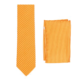 BRIONI Handmade Orange Striped Silk Tie Pocket Square Set NEW