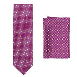 BRIONI Handmade Purple Geometric Micro-design Silk Tie Pocket Square Set NEW