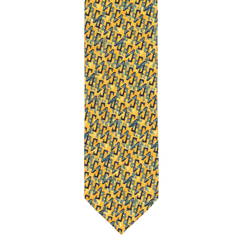 BRIONI Handmade Yellow-Orange Geometric Silk Tie NEW