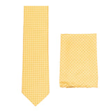 BRIONI Handmade Yellow Micro-Design Foulard Silk Tie Pocket Square Set NEW