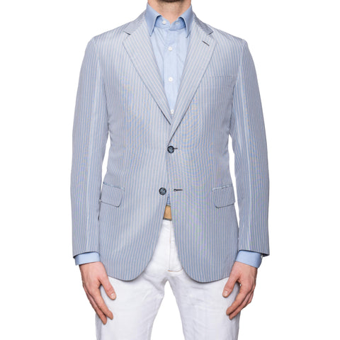 BRIONI "PIUMA" Handmade Blue Linen-Silk Unlined Summer Jacket EU 50 NEW US 40
