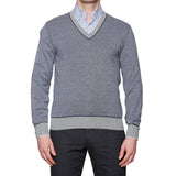 BRUNELLO CUCINELLI Gray Cotton Ribbed V-Neck Sweater EU 50 NEW US M