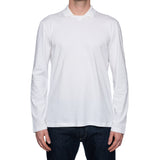 BRUNELLO CUCINELLI White Cotton Long Sleeve Polo Shirt Size L Slim Fit