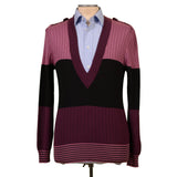 BYBLOS Made In Italy Purple Striped Wool V-Neck Sweater US XS NEW EU 46
