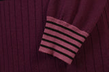 BYBLOS Made In Italy Purple Striped Wool V-Neck Sweater US XS NEW EU 46