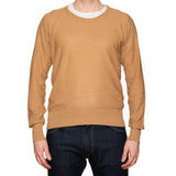 CAMO Biella Italy Brown Cotton Crewneck Ribbed Sweater 50 NEW M