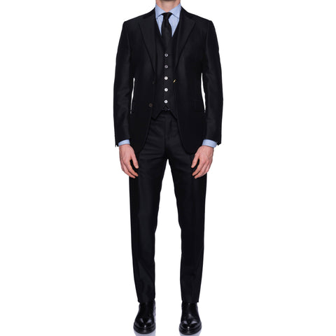 CANALI 1934 Black Jacquard Striped Wool-Silk 3 Piece Suit 46 NEW 36 2019-20Model