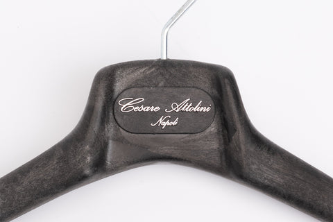 CESARE ATTOLINI Black Plastic Wood Look Suit Hanger Flocked Bar Set of 5 46/XL