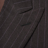 D'AVENZA Handmade Brown Striped Wool Super 130's Flannel DB Suit EU 50 NEW US 40
