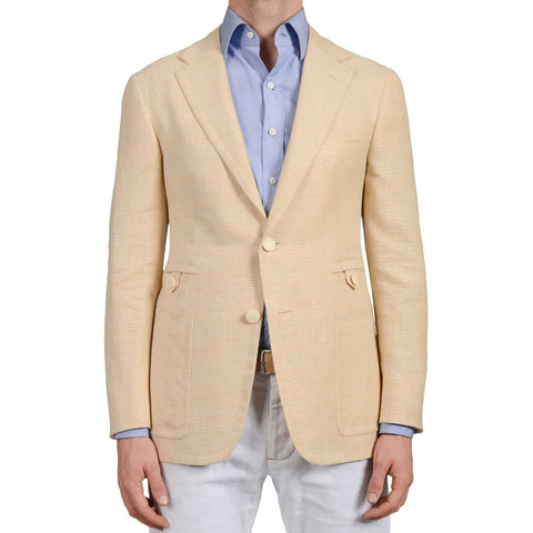 D'AVENZA "Cappannina" Handmade Beige Linen-Wool-Silk Jacket EU 50 NEW US 40
