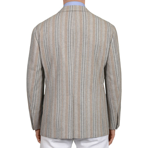 D'AVENZA Handmade Gray Striped Wool-Cashmere Unlined Jacket EU 50 NEW US 40