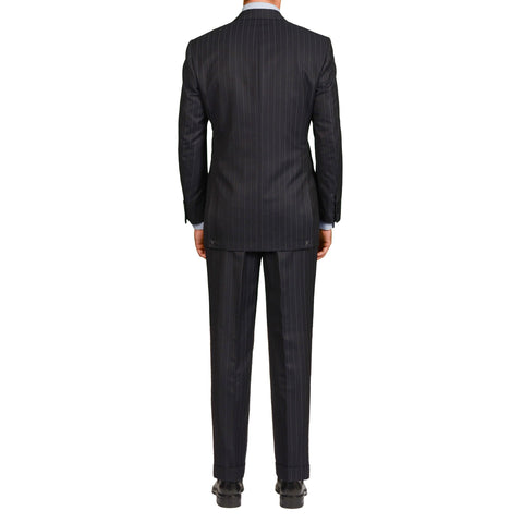 D'AVENZA Handmade Navy Blue Striped Wool Super 120's DB Suit EU 50 NEW US 40