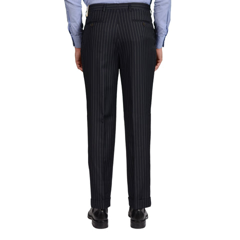 D'AVENZA Roma Blue Striped Wool-Silk SP Dress Pants EU 50 NEW US 34 Classic Fit