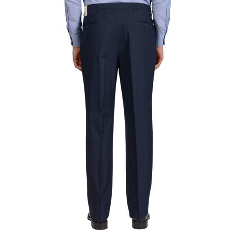D'AVENZA Roma Blue Striped Wool DP Dress Pants EU 52 NEW US 36 Portly Fit