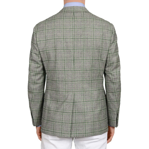 D'AVENZA Roma Handmade Gray-Green Plaid Wool Cashmere Jacket EU 50 NEW US 40