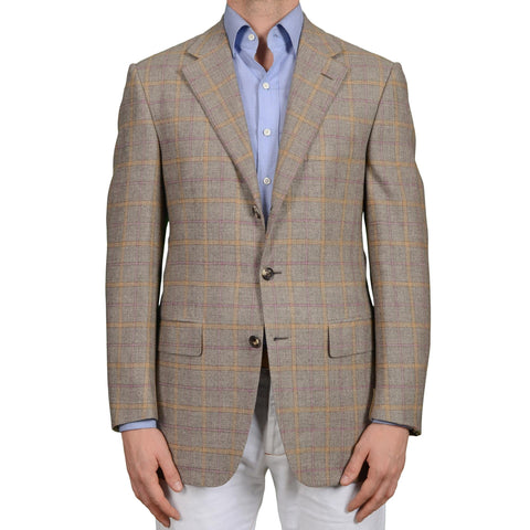 D'AVENZA Roma Handmade Gray Plaid Wool-Mohair-Cashmere Jacket EU 50 NEW US 40